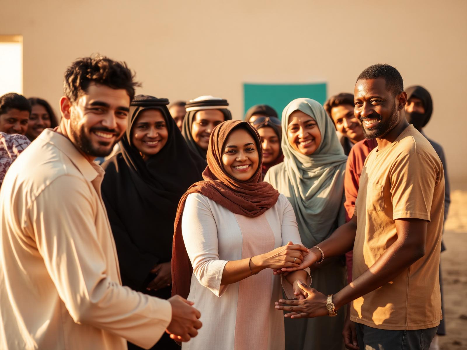 Diverse community members standing together in the UAE